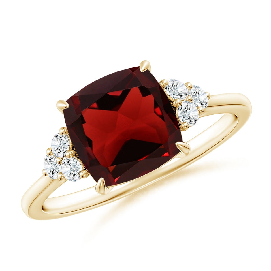 Cushion Garnet Engagement Ring with Trio Diamonds