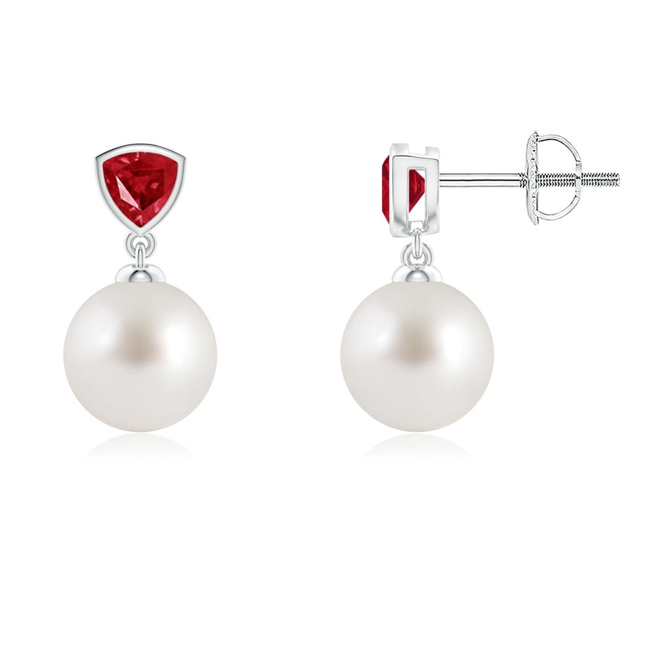 South Sea Pearl & Trillion Ruby Drop Earrings