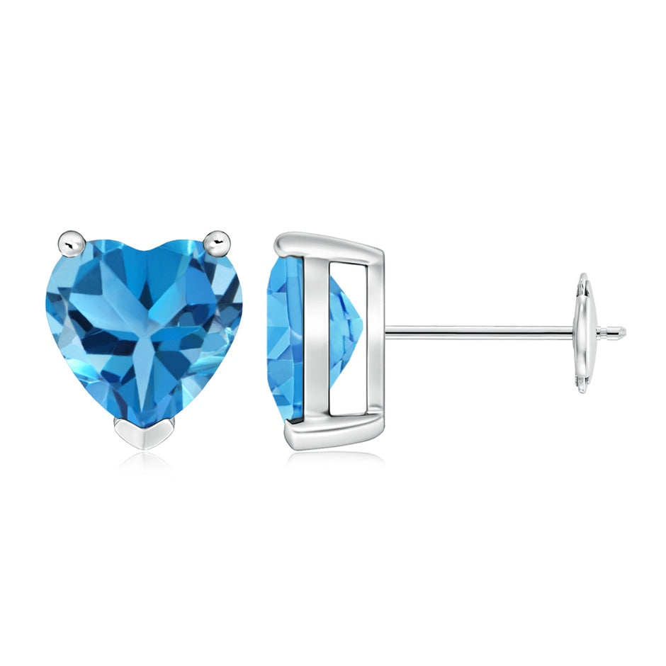 Swiss Blue Topaz Solitaire Heart Stud Earrings