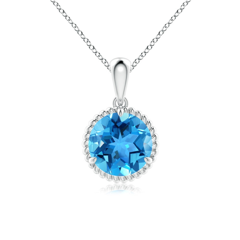Rope-Framed Claw-Set Swiss Blue Topaz Solitaire Pendant