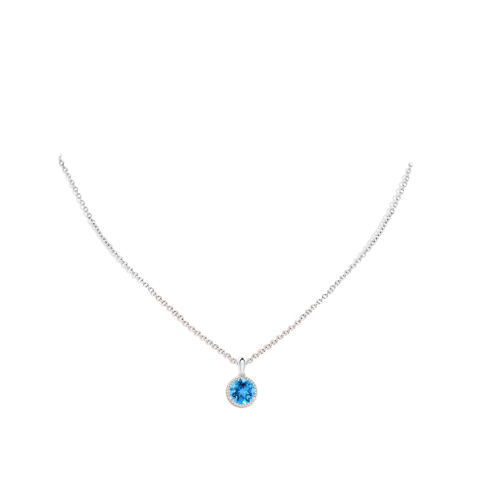 Rope-Framed Claw-Set Swiss Blue Topaz Solitaire Pendant