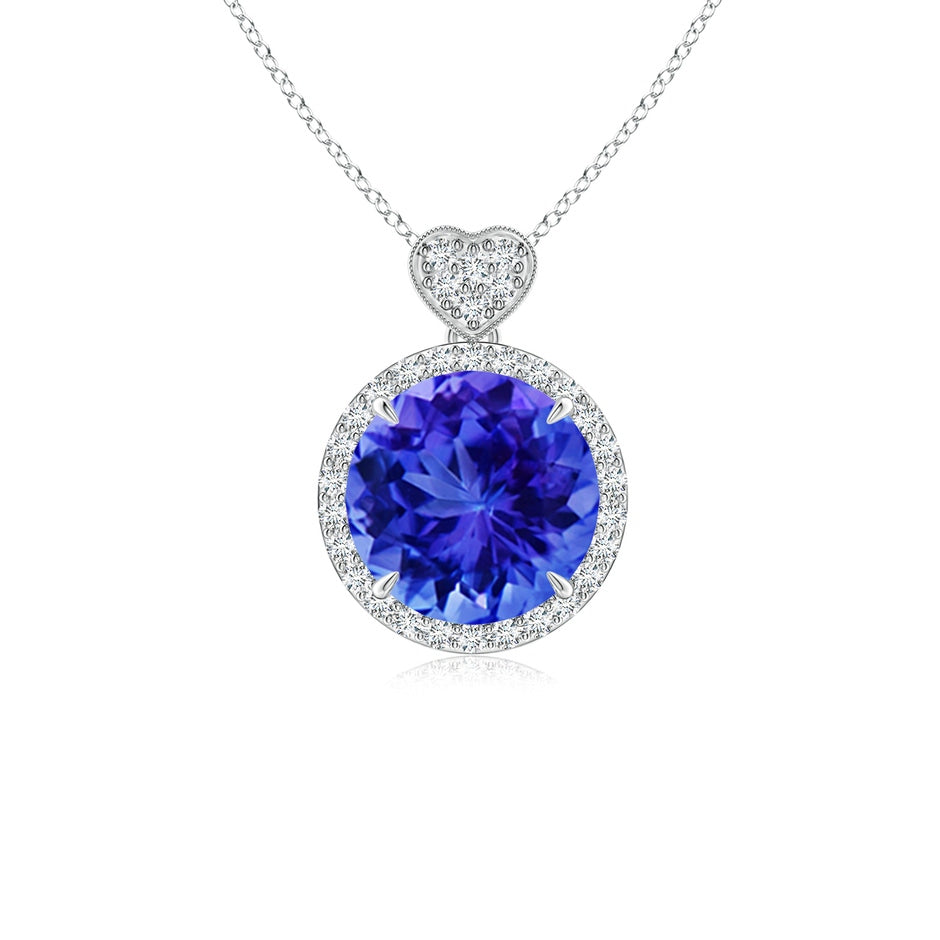 Tanzanite Halo Pendant with Diamond Heart Motif