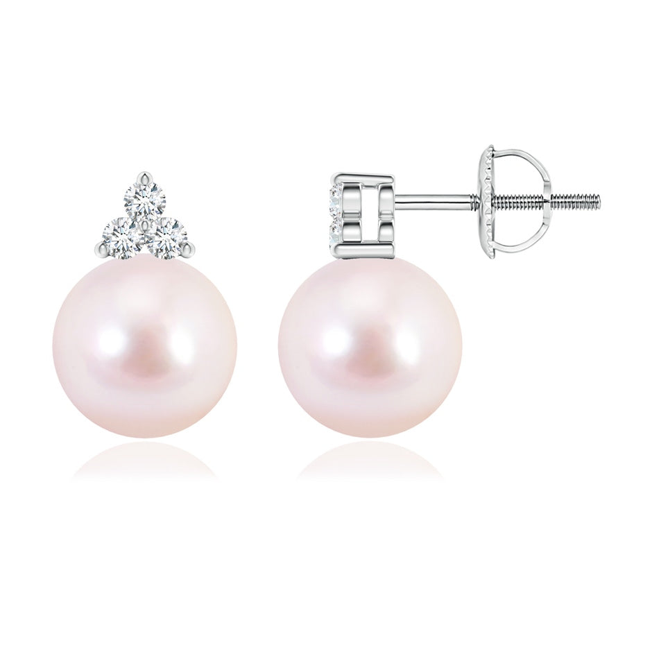 Japanese Akoya Pearl Stud Earrings with Trio Diamonds