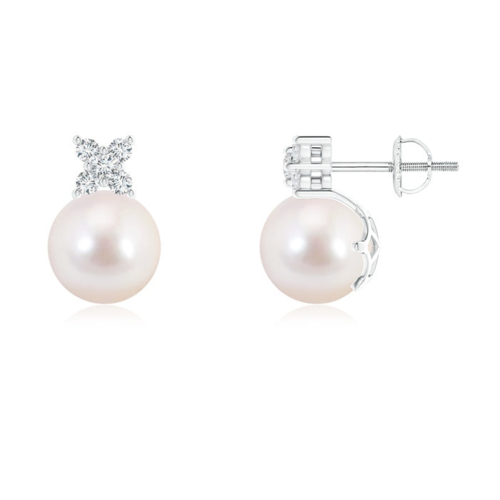 Japanese Akoya Pearl and Diamond Cluster Stud Earrings