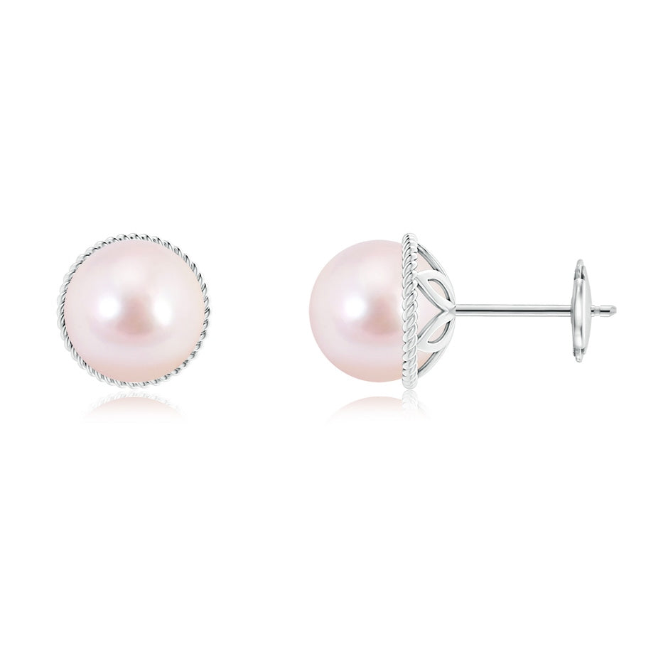 Japanese Akoya Pearl Earrings with Twisted Rope Frame