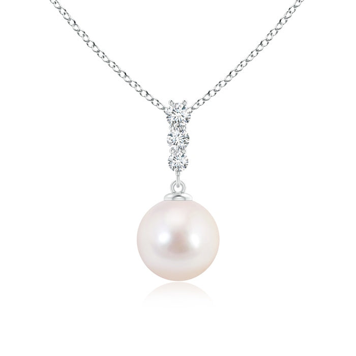Japanese Akoya Pearl Drop Pendant with Graduated Diamonds