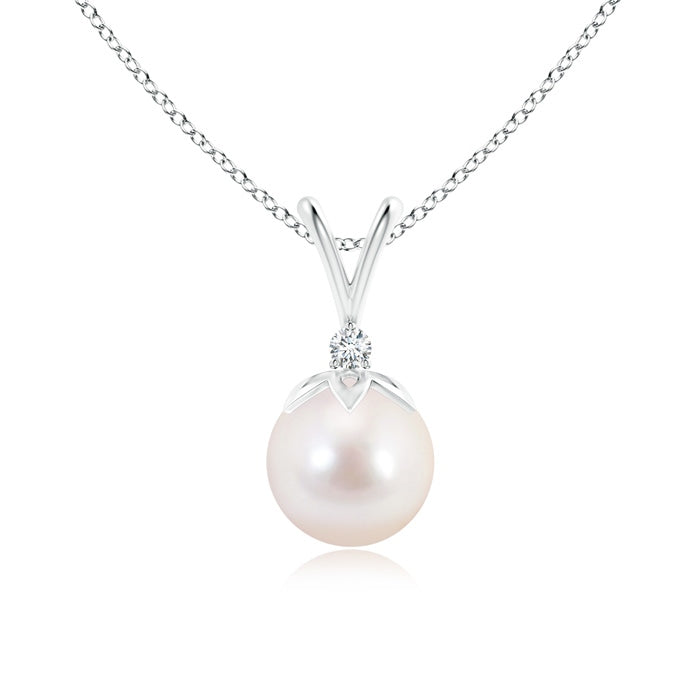 Japanese Akoya Pearl V-Bale Pendant with Diamond