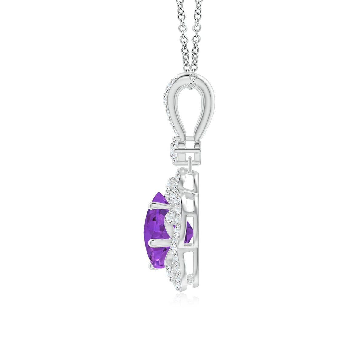 2.13 CTW Five-Petal Flower Amethyst and Diamond Halo Pendant in Platinum
