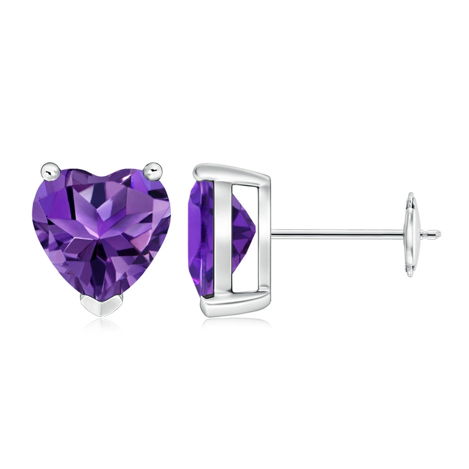 Amethyst Solitaire Heart Stud Earrings