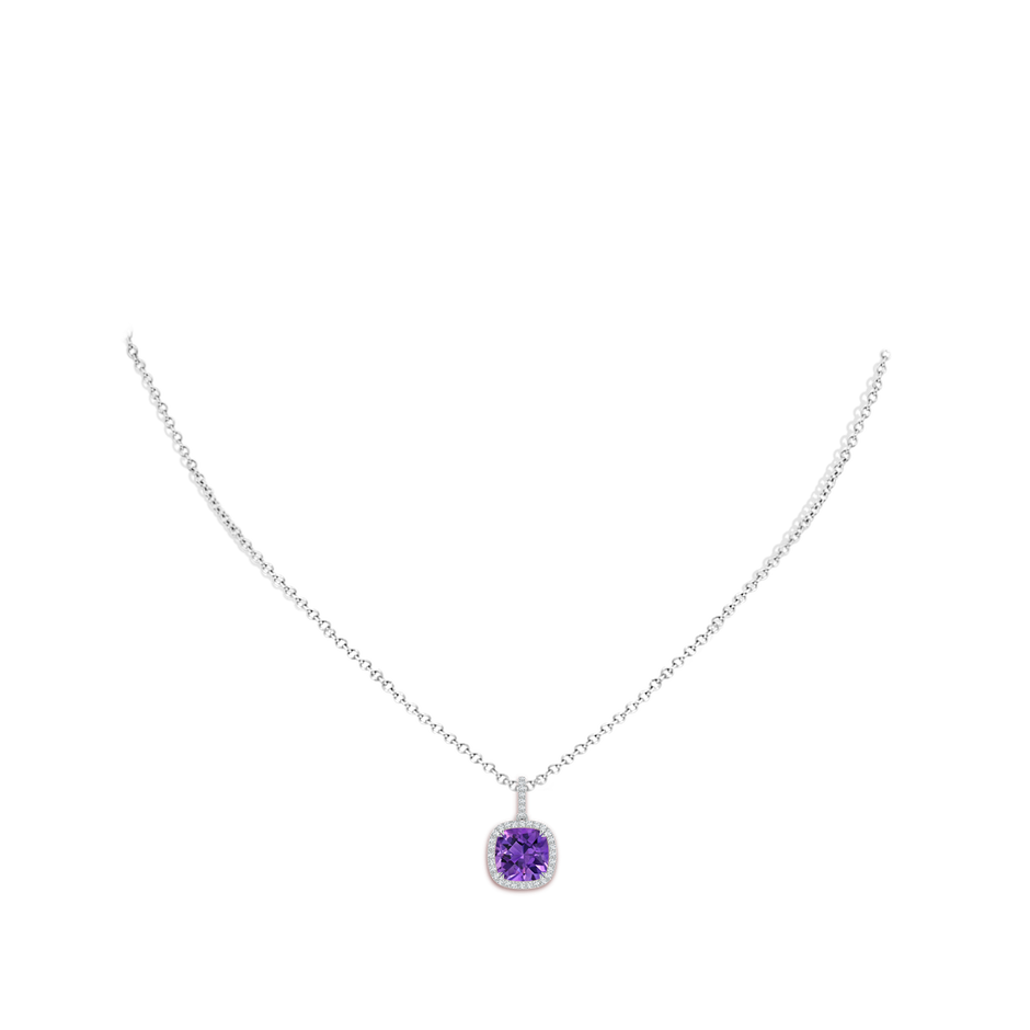 Cushion Amethyst Pendant with Diamond Halo