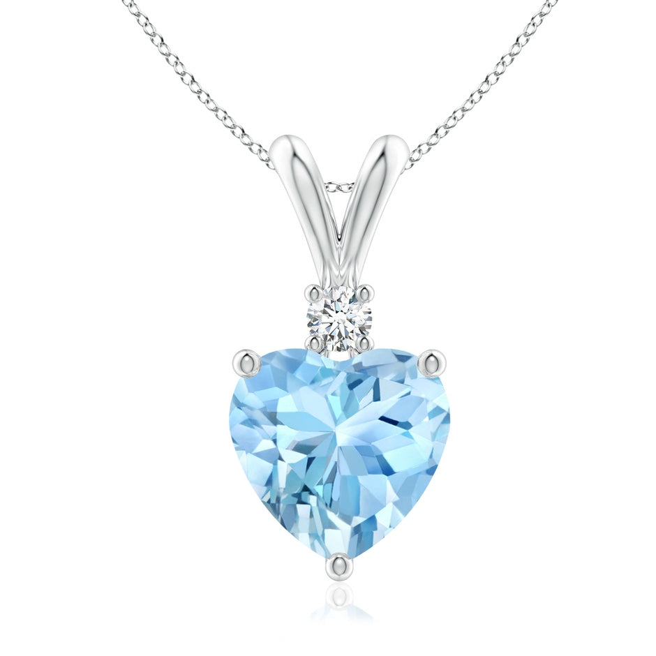 Heart-Shaped Aquamarine V-Bale Pendant with Diamond