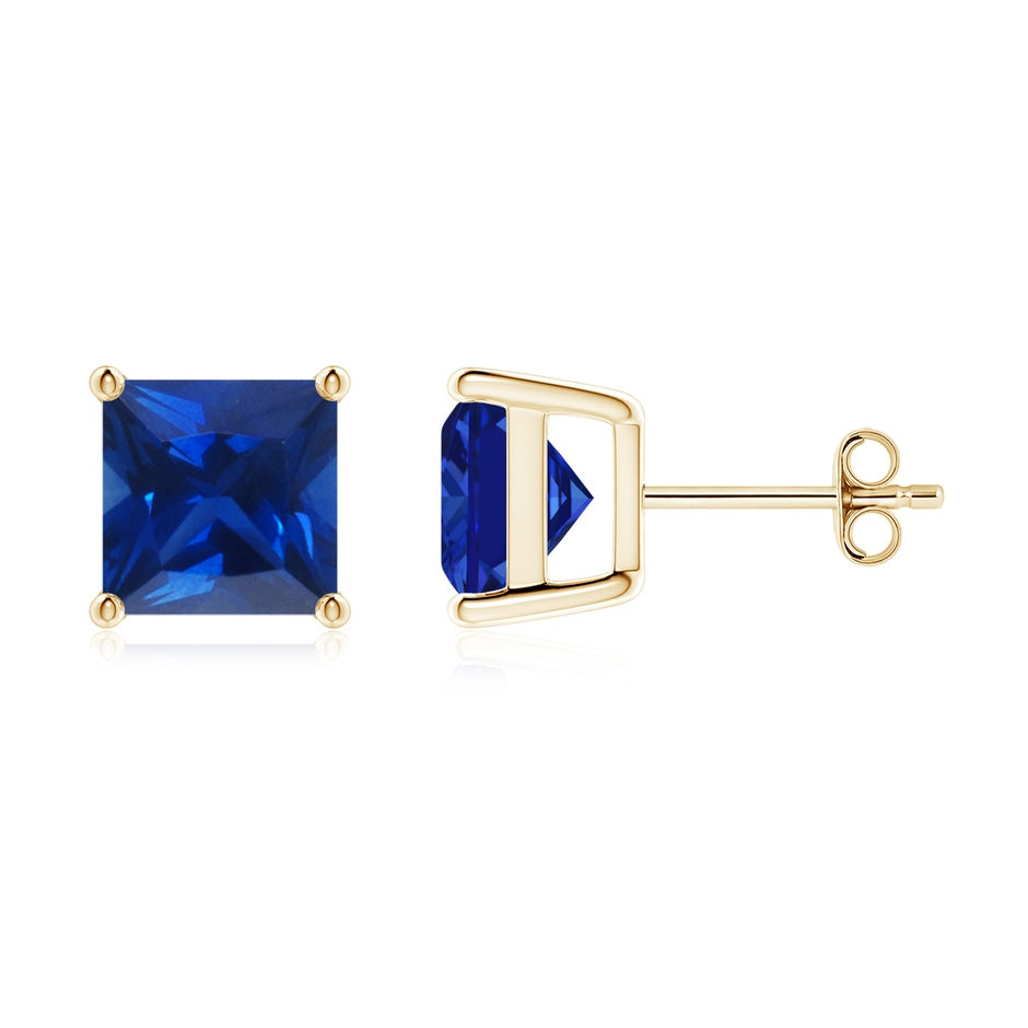 Lab-Grown Classic Basket-Set Square Blue Sapphire Stud Earrings