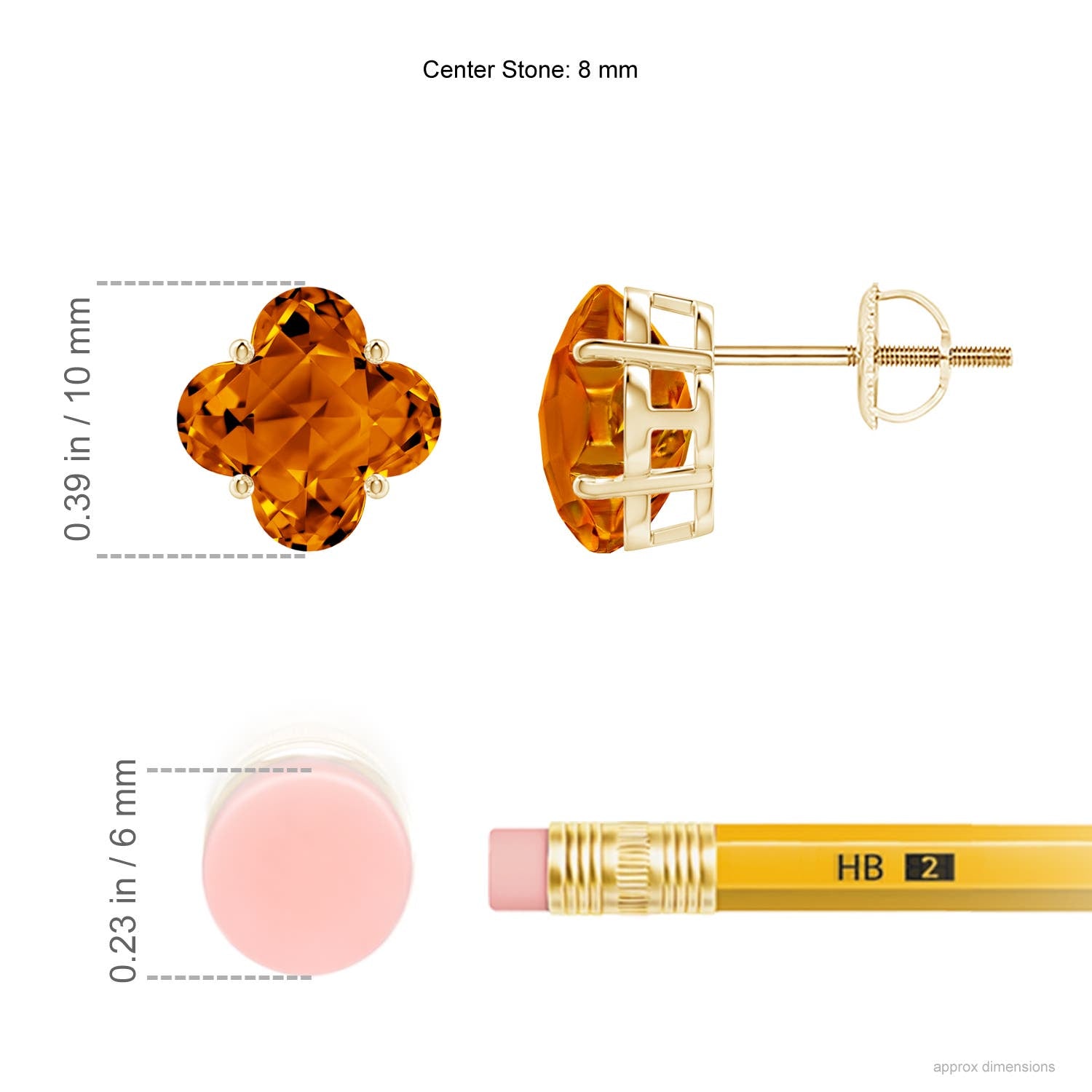4.5 CTW Clover-Shaped Citrine Solitaire Studs in 14K Yellow Gold