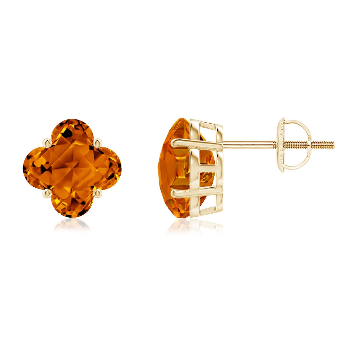 4.5 CTW Clover-Shaped Citrine Solitaire Studs in 14K Yellow Gold
