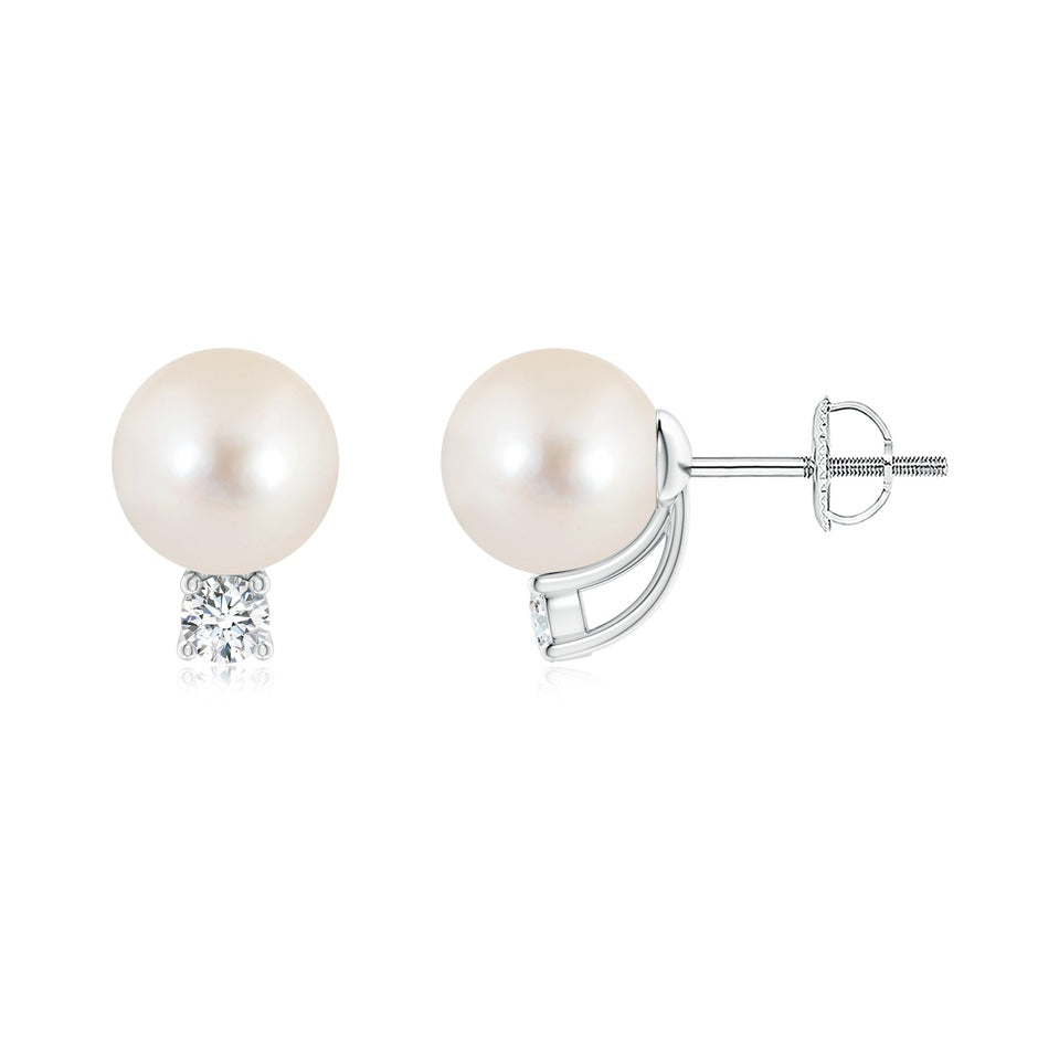 Solitaire Freshwater Pearl Studs with Diamond
