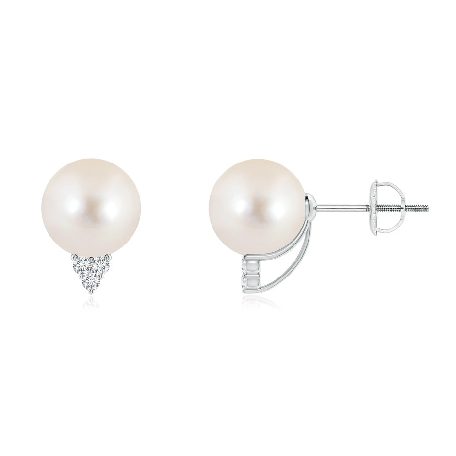 Freshwater Pearl Earrings with Diamond Trio