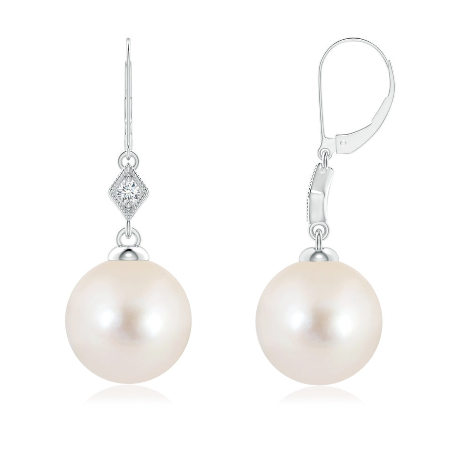 Freshwater Pearl Earrings with Pavé-Set Diamond