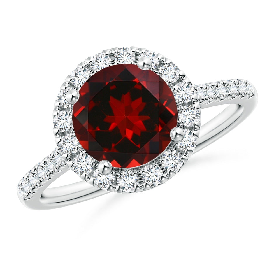 Round Garnet Halo Ring with Diamond Accents
