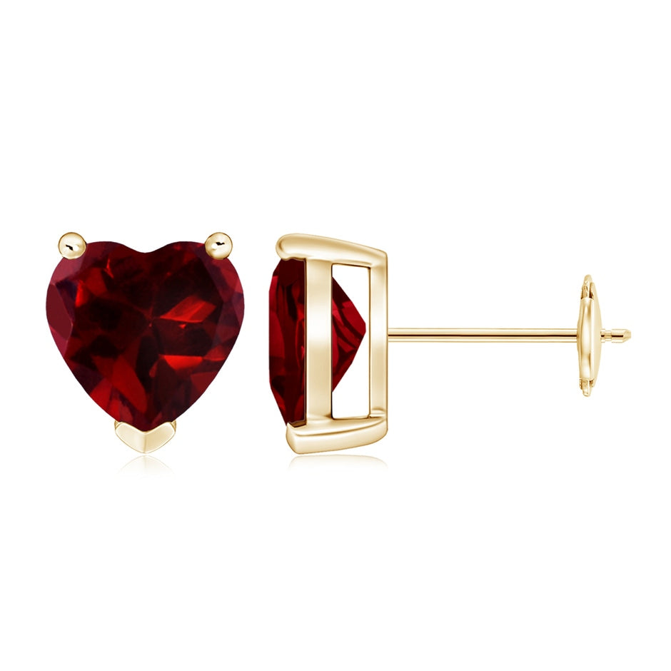 Garnet Solitaire Heart Stud Earrings
