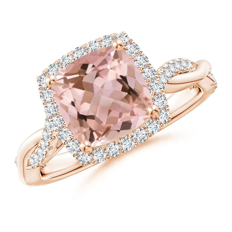Twisted Shank Cushion Morganite Halo Engagement Ring