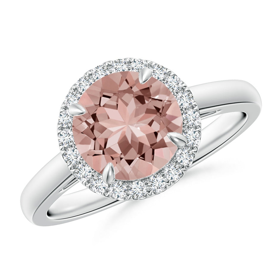 Round Morganite Cathedral Ring with Diamond Halo