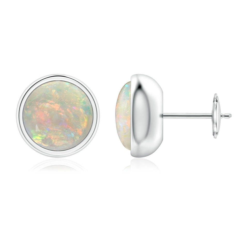 Bezel Set Opal Solitaire Stud Earrings