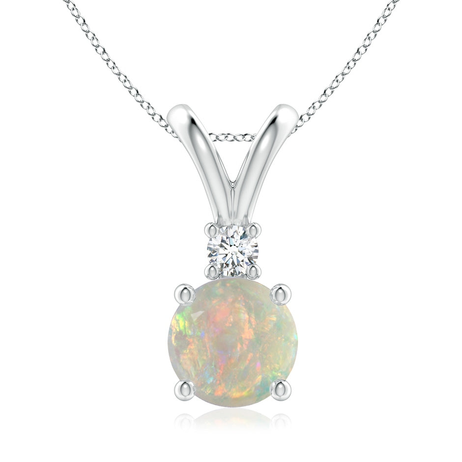 Round Opal Solitaire V-Bale Pendant with Diamond