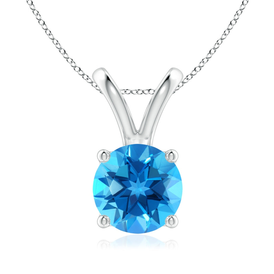 V-Bale Round Swiss Blue Topaz Solitaire Pendant