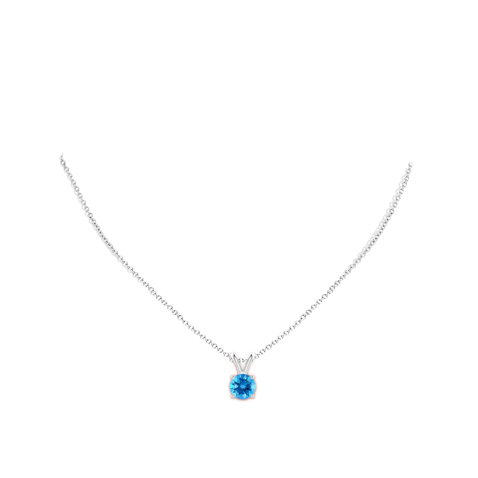 V-Bale Round Swiss Blue Topaz Solitaire Pendant