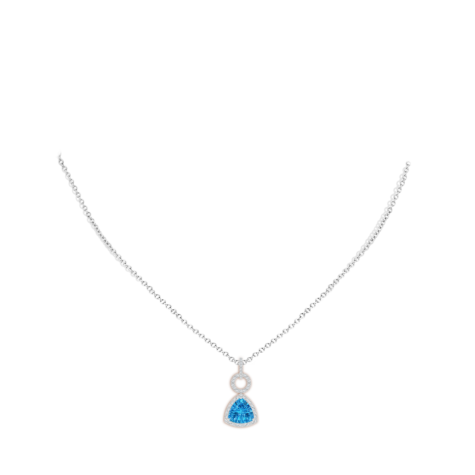 Trillion Concave-Cut Swiss Blue Topaz Open Halo Link Pendant