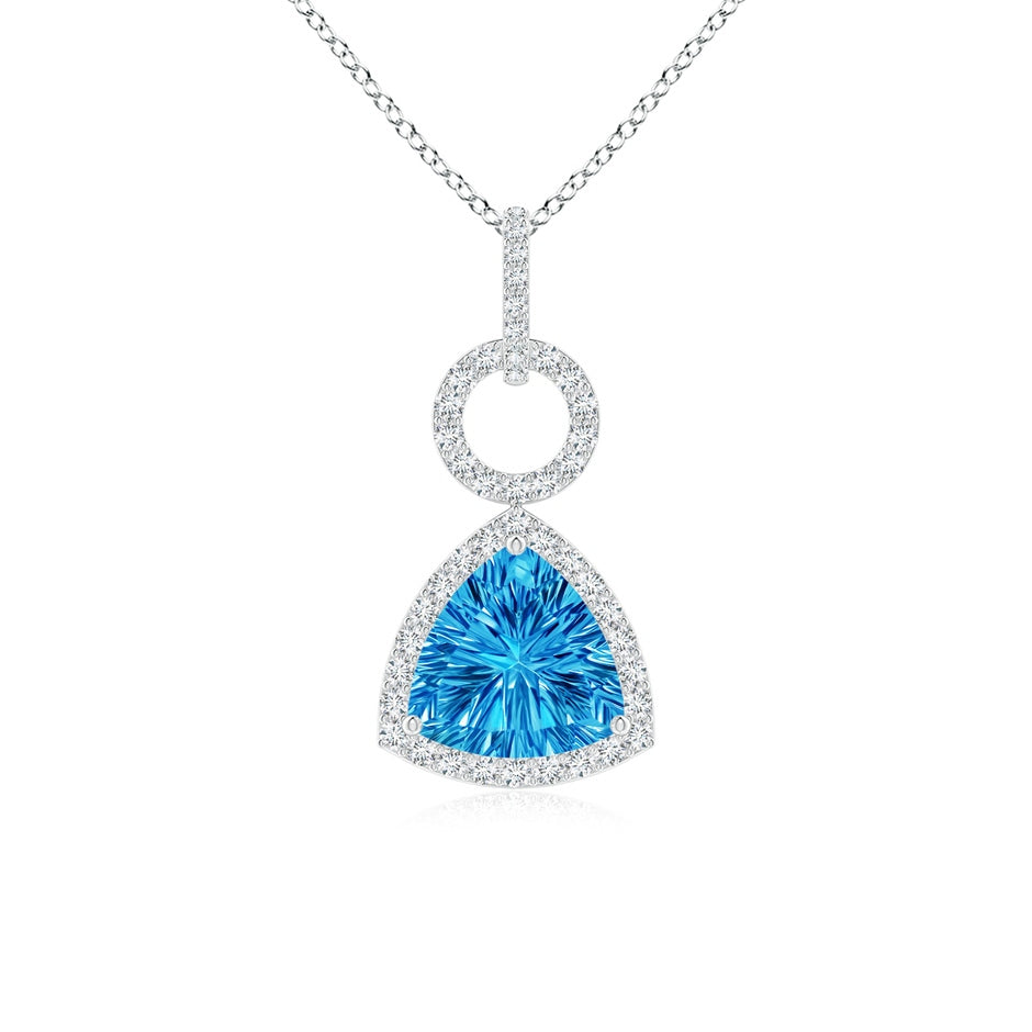Trillion Concave-Cut Swiss Blue Topaz Open Halo Link Pendant