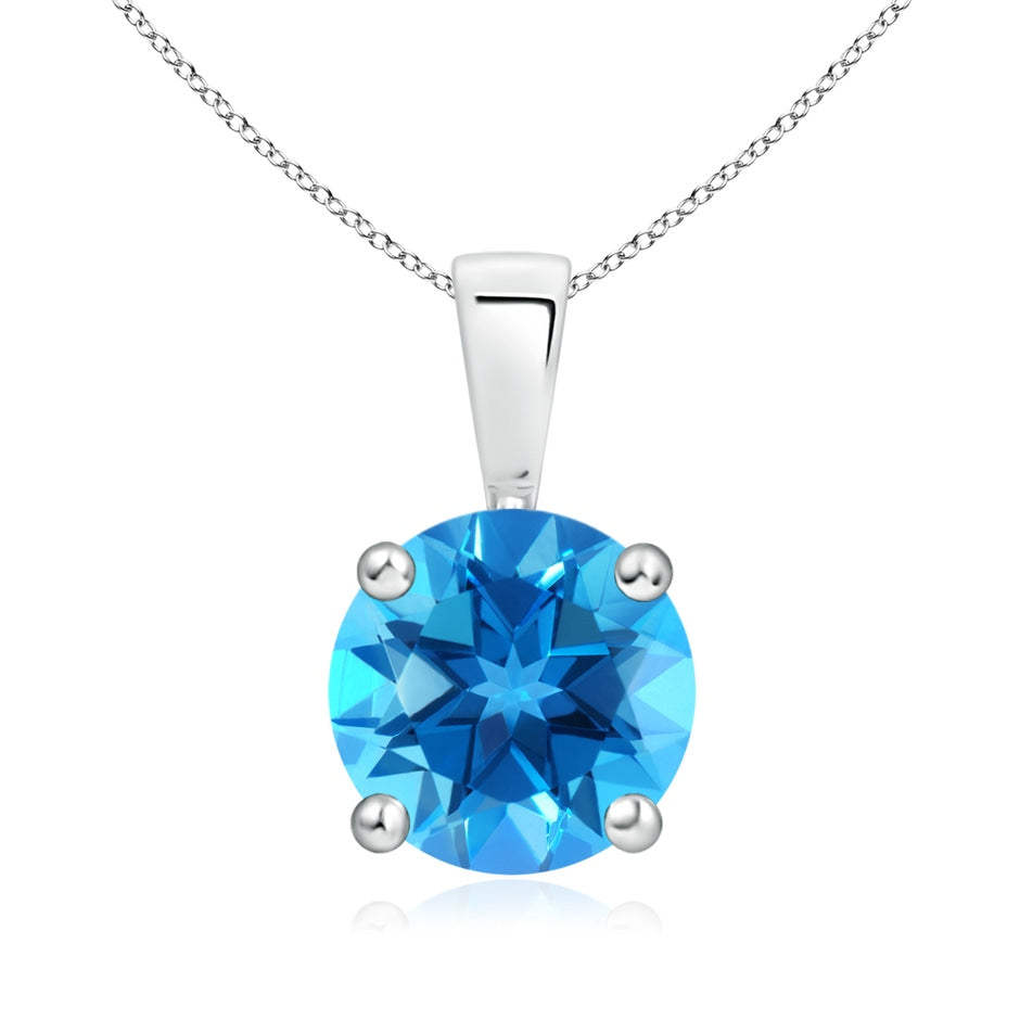 Classic Prong-Set Round Swiss Blue Topaz Solitaire Pendant