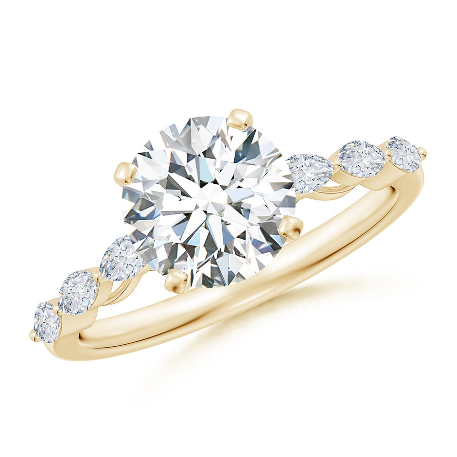 Round Lab-Grown Diamond Engagement Ring with Marquise Accents