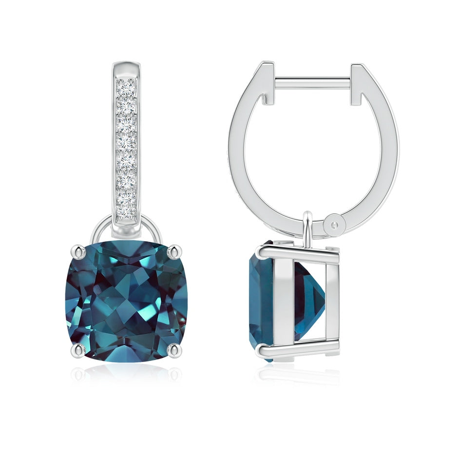 Cushion Lab-Grown Alexandrite Drop Earrings with Diamond Accents