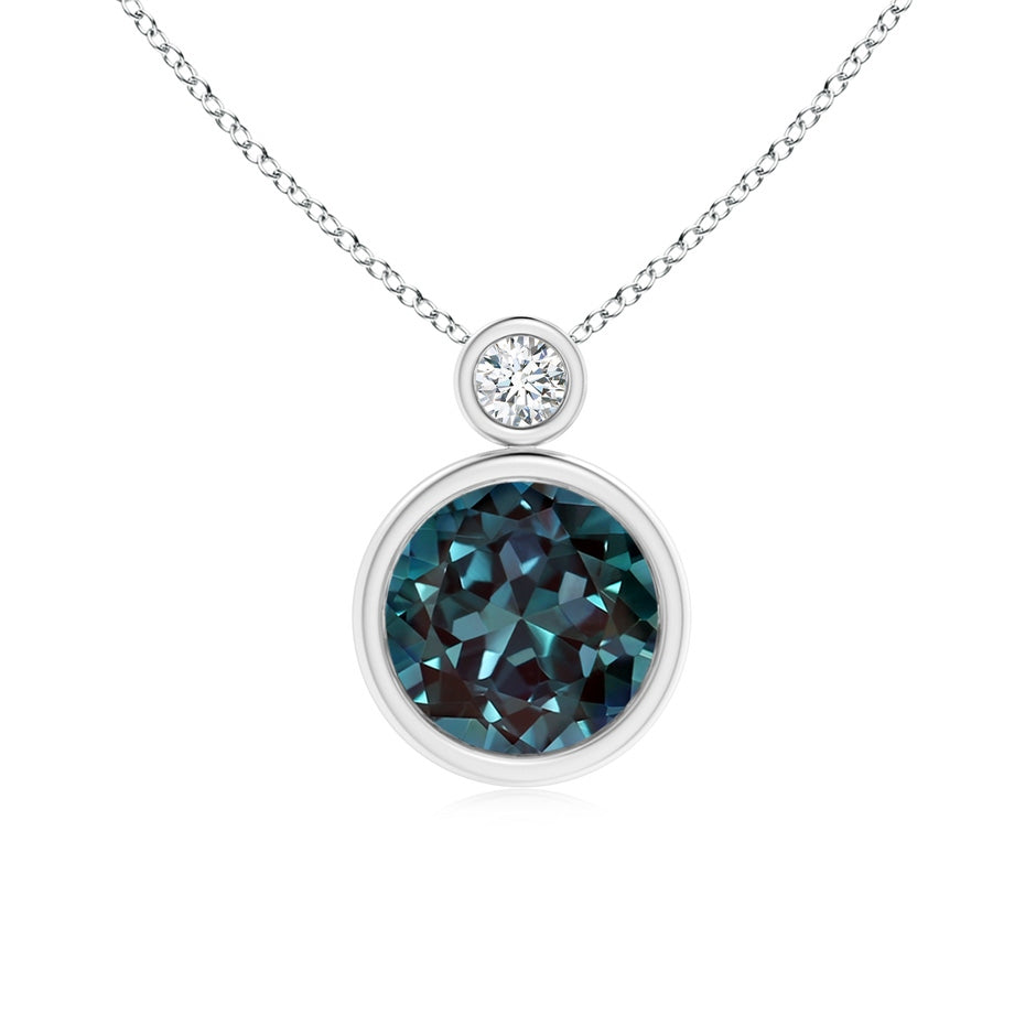 Bezel-Set Lab-Grown Alexandrite Solitaire Pendant with Diamond