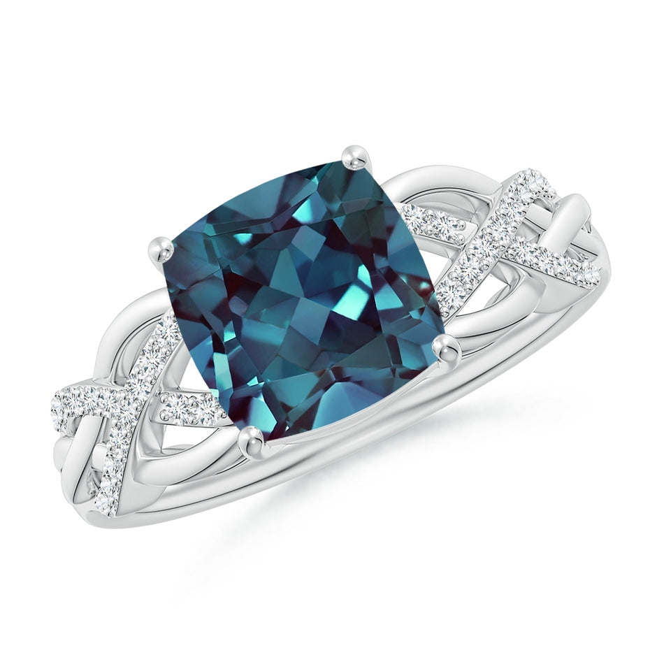 Criss Cross Shank Cushion Lab-Grown Alexandrite Engagement Ring