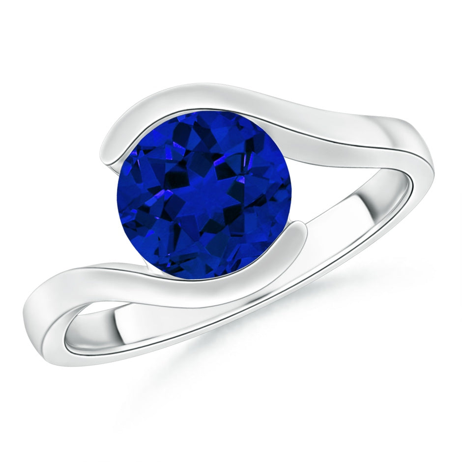 Lab-Grown Semi Bezel-Set Solitaire Round Blue Sapphire Bypass Ring