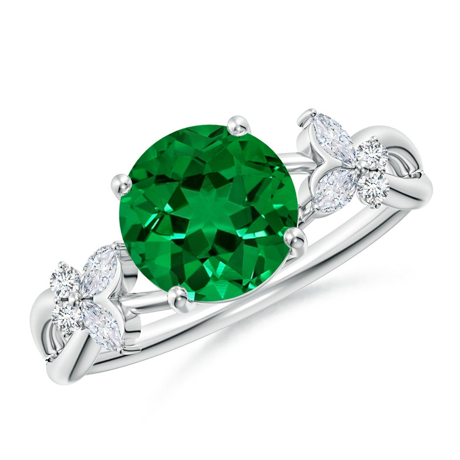 Lab-Grown Round Emerald Butterfly Engagement Ring