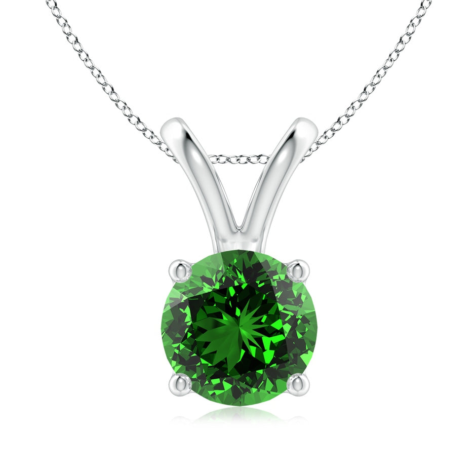 Lab-Grown V-Bale Round Emerald Solitaire Pendant