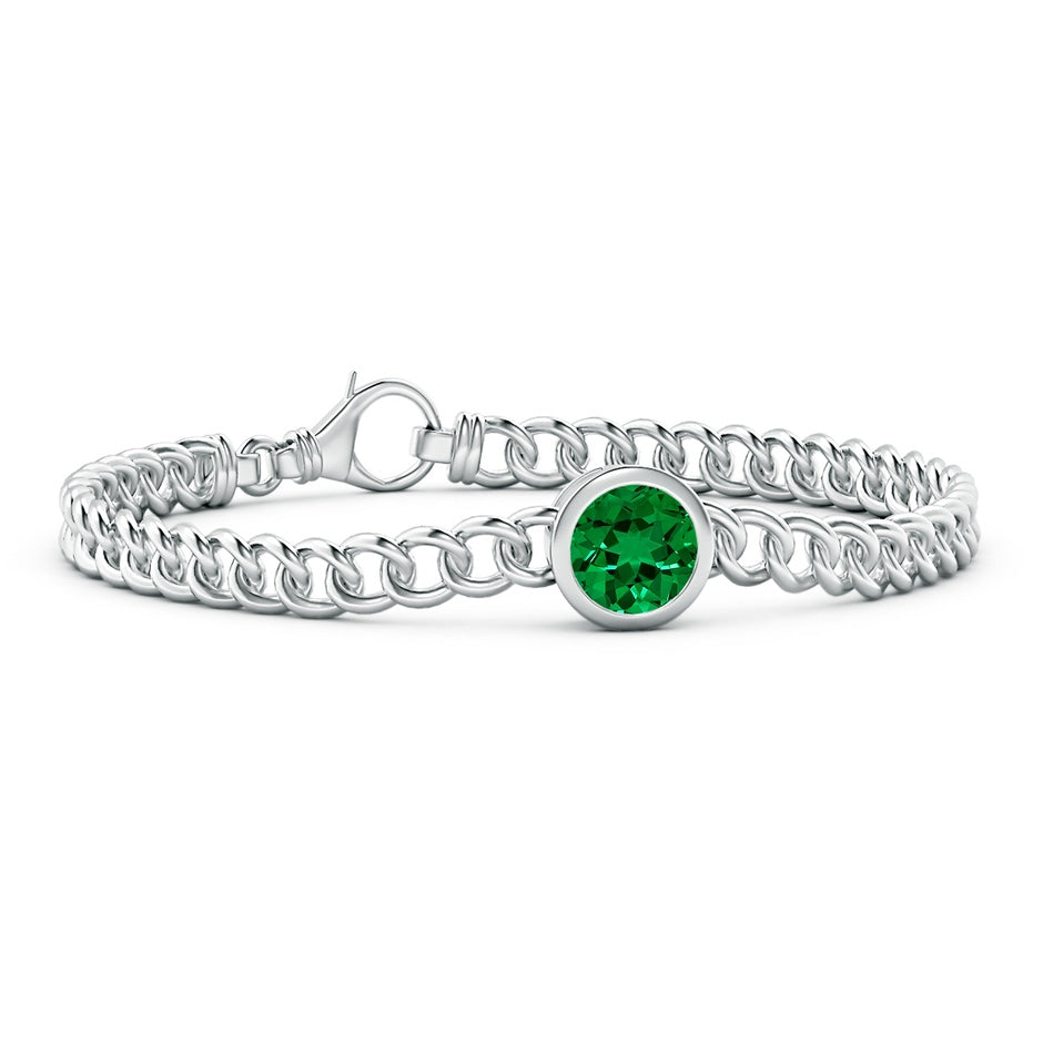 Lab-Grown Bezel-Set Round Emerald Chain Bracelet