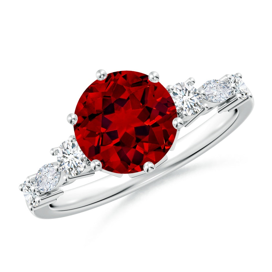 Lab-Grown Classic Round Ruby Side Stone Engagement Ring