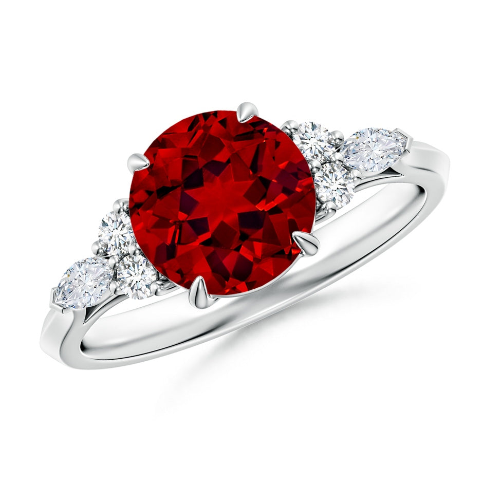 Lab-Grown Round Ruby Side Stone Engagement Ring with Diamonds