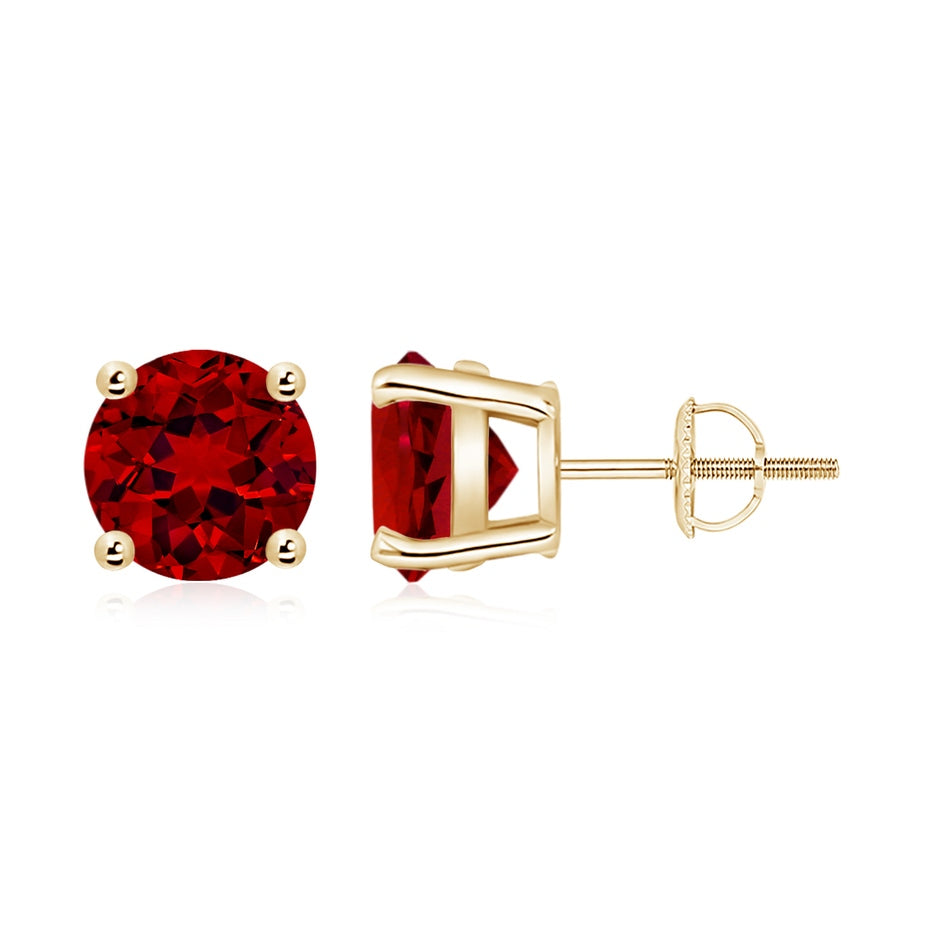 Lab-Grown Basket-Set Round Ruby Studs