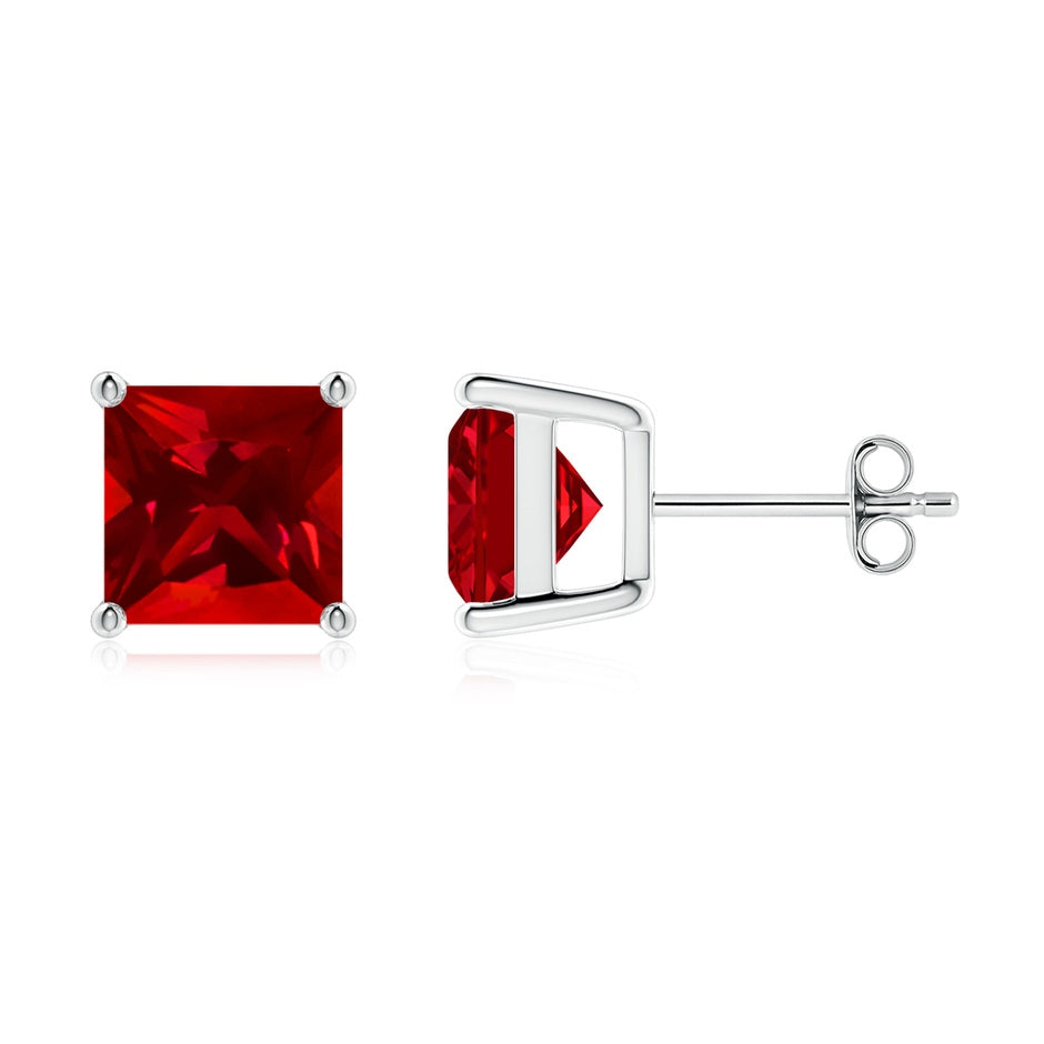 Lab-Grown Classic Basket-Set Square Ruby Stud Earrings