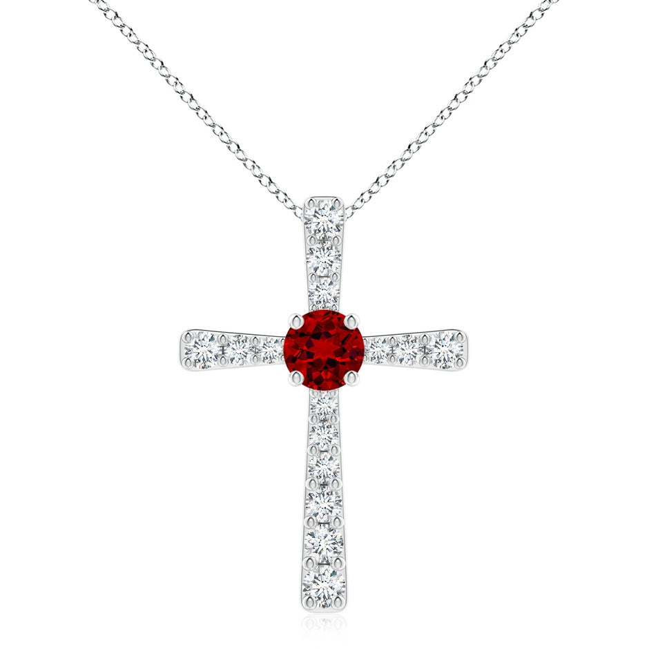 Lab-Grown Ruby and Lab Diamond Cross Pendant