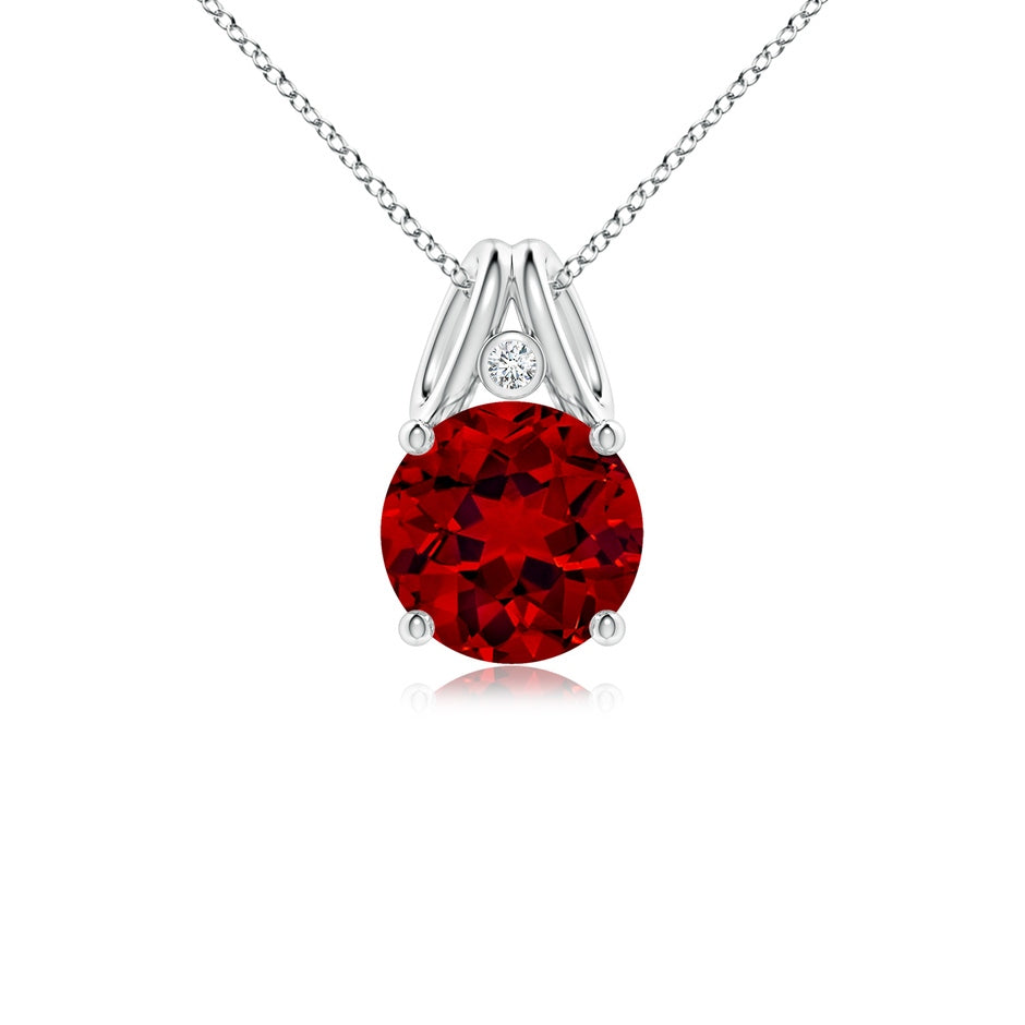 Round Lab-Grown Ruby Pendant with Diamond