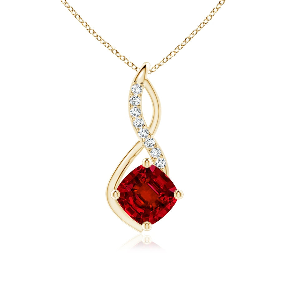 Cushion Lab-Grown Ruby Infinity Pendant with Diamond Accents