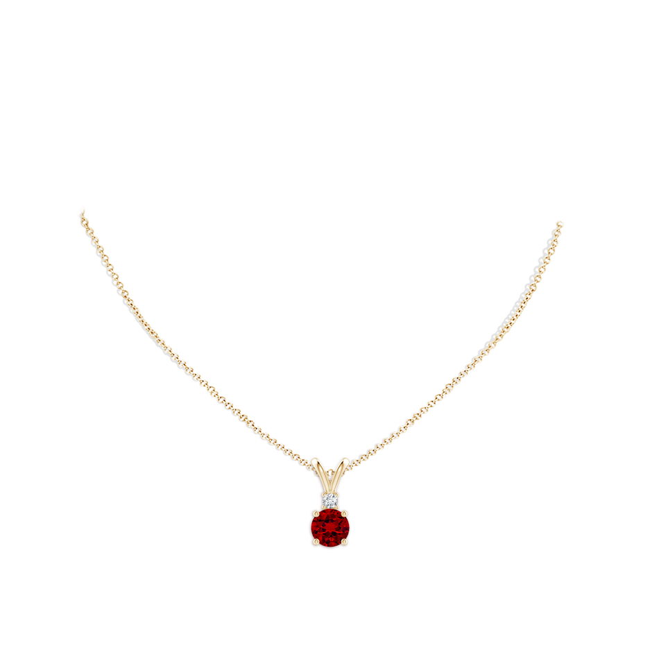 Lab-Grown Round Ruby Solitaire V-Bale Pendant with Lab Diamond