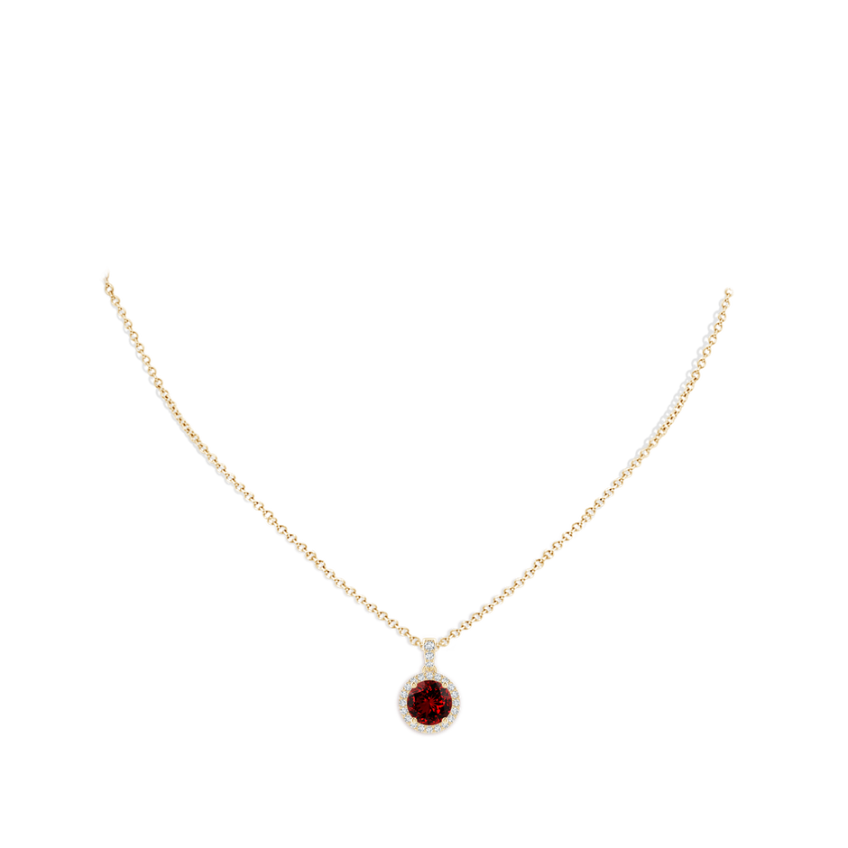 Lab-Grown Round Ruby Dangle Pendant with Lab Diamond Halo