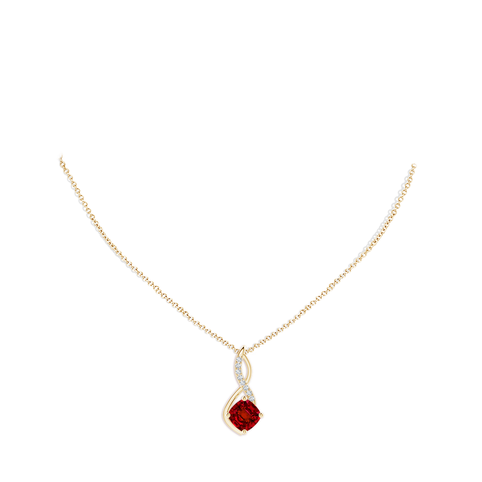 Cushion Lab-Grown Ruby Infinity Pendant with Diamond Accents